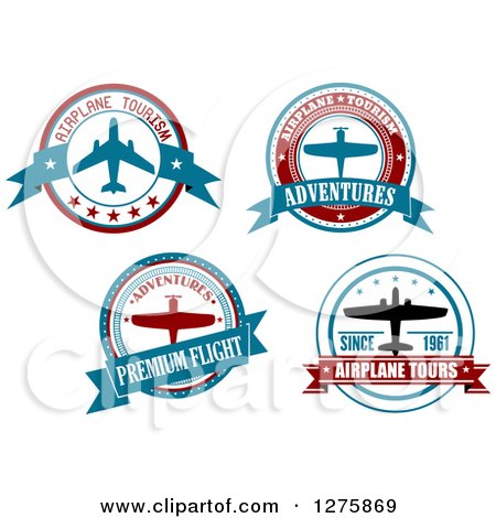 Clipart of Red White and Blue Airplane Tour Designs - Royalty Free Vector Illustration by Vector Tradition SM