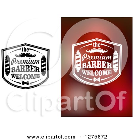Clipart of the Premium Barber Welcome Signs with Poles and Mustaches - Royalty Free Vector Illustration by Vector Tradition SM