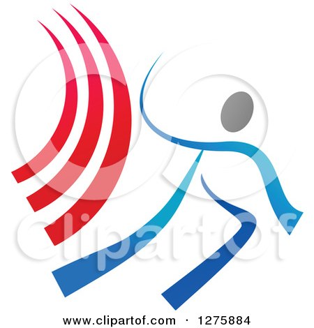Clipart of a Blue and Gray Ribbon Person with Red Swooshes - Royalty Free Vector Illustration by Vector Tradition SM