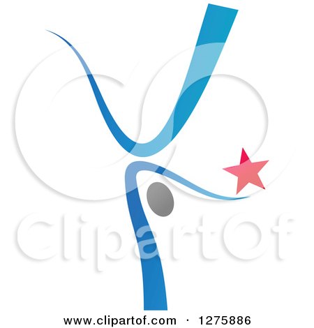Clipart of a Blue and Gray Ribbon Person Cartwheeling with a Star - Royalty Free Vector Illustration by Vector Tradition SM