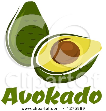 Clipart of a Halved and Whole Avocado over Text - Royalty Free Vector Illustration by Vector Tradition SM