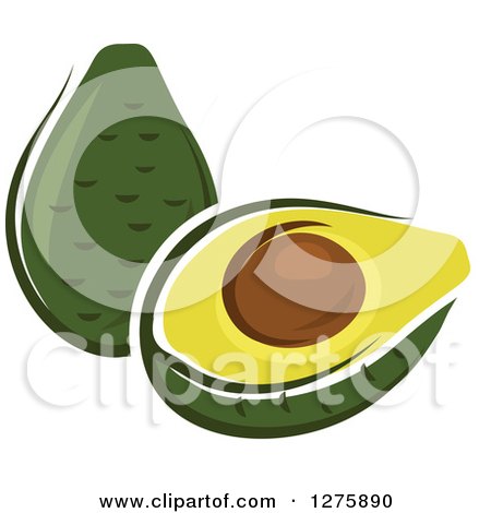 Clipart of a Halved and Whole Avocado - Royalty Free Vector Illustration by Vector Tradition SM