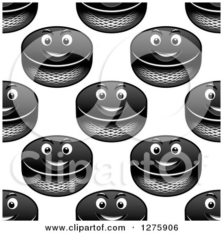 Clipart of a Seamless Pattern Background of Grinning Hockey Pucks - Royalty Free Vector Illustration by Vector Tradition SM