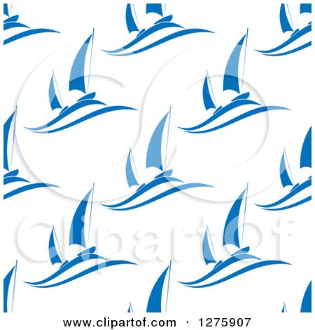 Clipart of a Seamless Pattern Background of Blue Sailboats on White - Royalty Free Vector Illustration by Vector Tradition SM