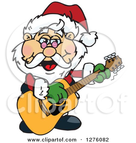 Clipart of a Happy Santa Claus Playing a Christmas Guitar - Royalty Free Vector Illustration by Dennis Holmes Designs