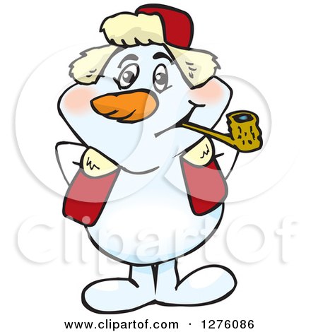 Clipart of a Happy Snowman Smoking a Pipe - Royalty Free Vector Illustration by Dennis Holmes Designs