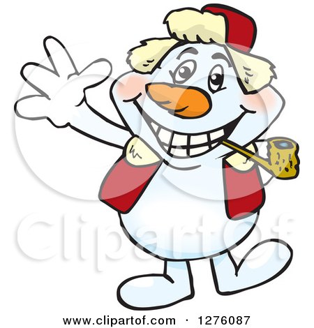 Clipart of a Happy Snowman Smoking a Pipe and Waving - Royalty Free Vector Illustration by Dennis Holmes Designs