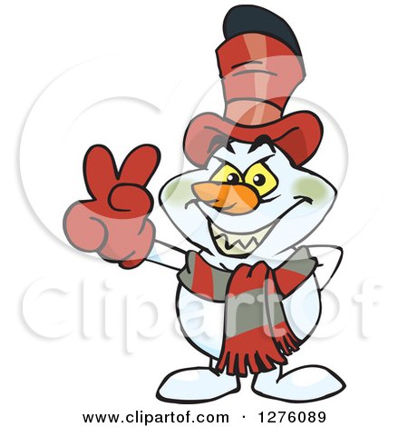 Clipart of a Grinning Evil Snowman Gesturing Peace - Royalty Free Vector Illustration by Dennis Holmes Designs