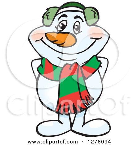 Clipart of a Happy Snowman in a Scarf and Ear Muffs - Royalty Free Vector Illustration by Dennis Holmes Designs