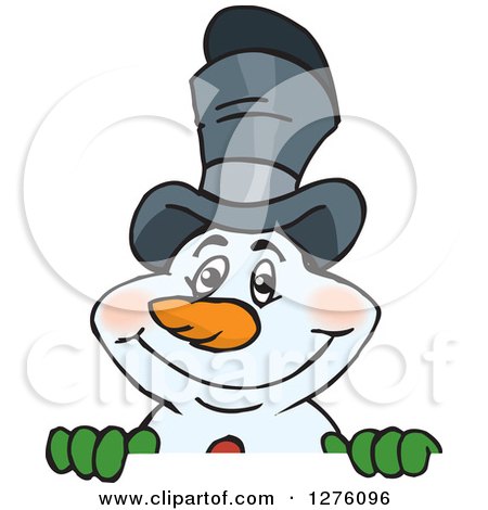 Clipart of a Happy Snowman Wearing a Top Hat and Peeking over a Sign - Royalty Free Vector Illustration by Dennis Holmes Designs