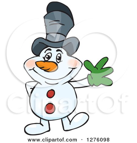 Clipart of a Friendly Waving Snowman Wearing a Top Hat - Royalty Free Vector Illustration by Dennis Holmes Designs