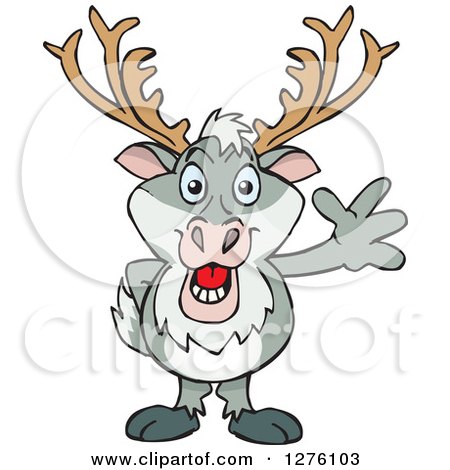 Clipart of a Happy Reindeer Standing and Waving - Royalty Free Vector Illustration by Dennis Holmes Designs
