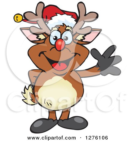 Clipart of a Happy Rudolph Christmas Reindeer Waving - Royalty Free Vector Illustration by Dennis Holmes Designs