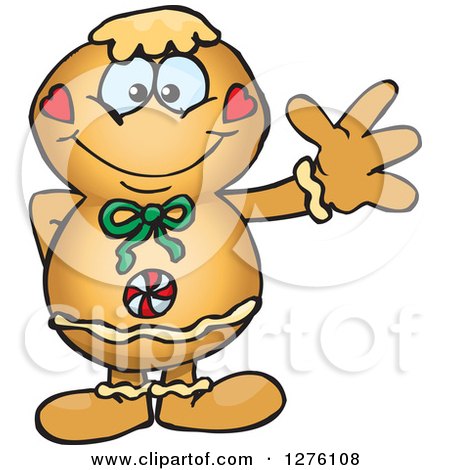 Clipart of a Happy Gingerbread Man Waving - Royalty Free Vector Illustration by Dennis Holmes Designs