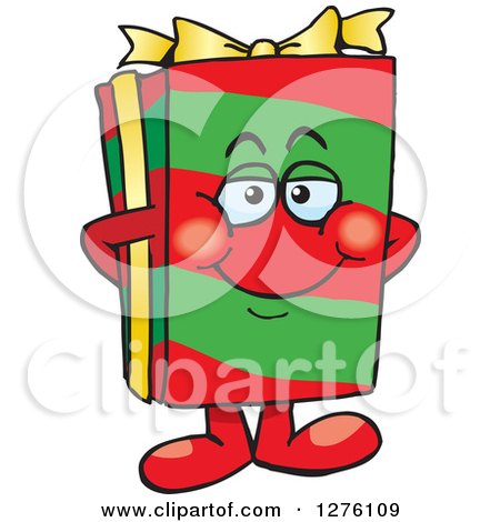 Clipart of a Happy Christmas Gift Character Standing - Royalty Free Vector Illustration by Dennis Holmes Designs