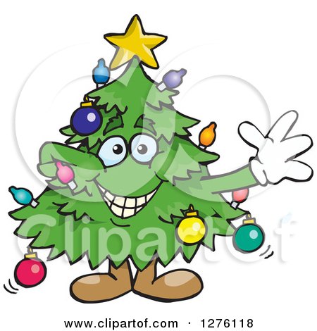 Clipart of a Happy Christmas Tree Standing and Waving - Royalty Free Vector Illustration by Dennis Holmes Designs
