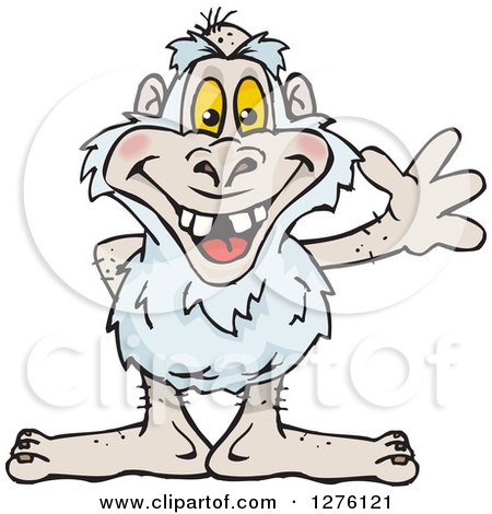 Clipart of a Happy Yeti Waving - Royalty Free Vector Illustration by Dennis Holmes Designs