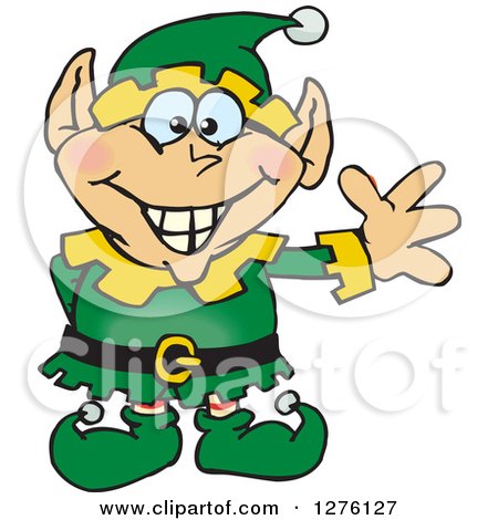 Clipart of a Happy Male Christmas Elf Waving - Royalty Free Vector Illustration by Dennis Holmes Designs