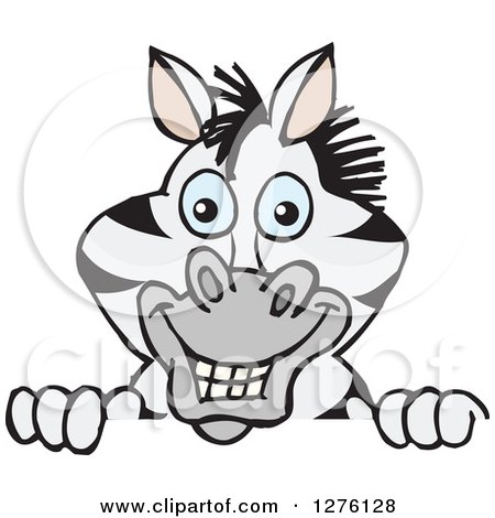 Clipart of a Happy Zebra Peeking over a Sign - Royalty Free Vector Illustration by Dennis Holmes Designs