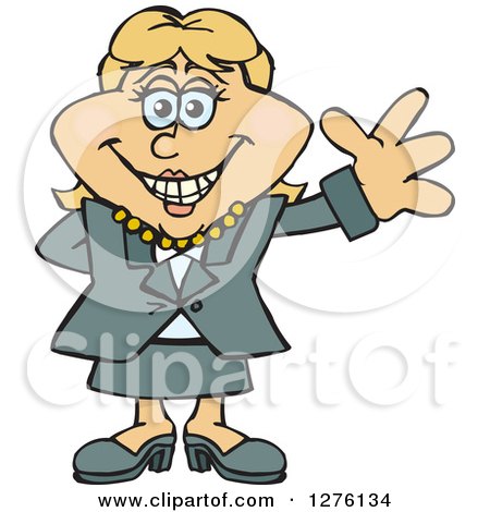 Clipart of a Happy White Businesswoman Waving - Royalty Free Vector Illustration by Dennis Holmes Designs
