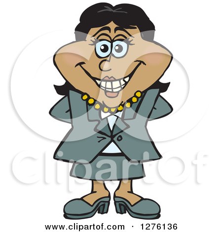 Clipart of a Happy Black Businesswoman Standing - Royalty Free Vector Illustration by Dennis Holmes Designs