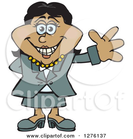 Clipart of a Happy Black Businesswoman Waving - Royalty Free Vector Illustration by Dennis Holmes Designs
