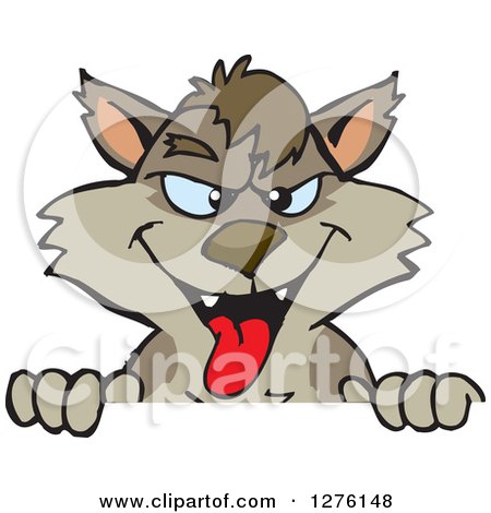 Clipart of a Grinning Wolf Peeking over a Sign - Royalty Free Vector Illustration by Dennis Holmes Designs
