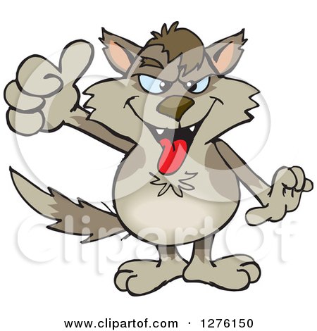 Clipart of a Grinning Wolf Holding a Thumb up - Royalty Free Vector Illustration by Dennis Holmes Designs