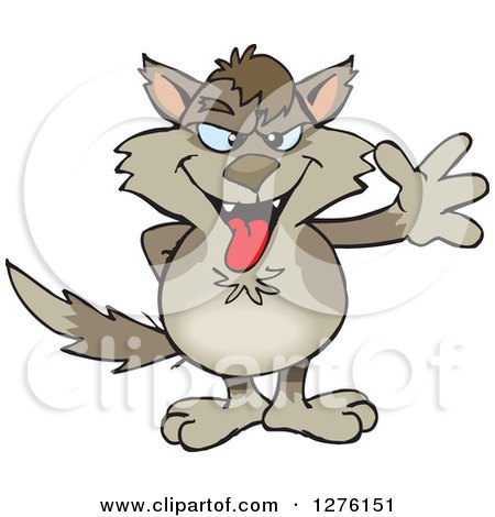 Clipart of a Grinning Wolf Waving - Royalty Free Vector Illustration by Dennis Holmes Designs