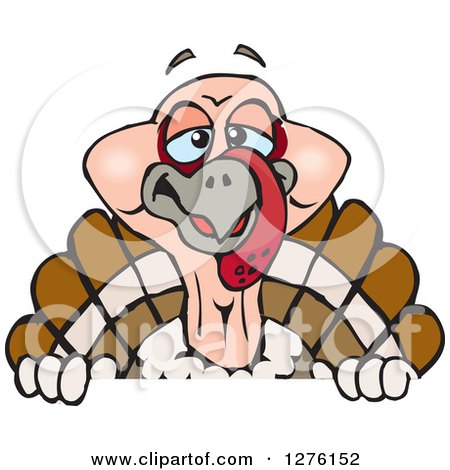 Clipart of a Happy Turkey Bird Peeking over a Sign - Royalty Free Vector Illustration by Dennis Holmes Designs
