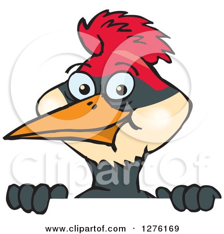 Clipart of a Happy Woodpecker Peeking over a Sign - Royalty Free Vector Illustration by Dennis Holmes Designs