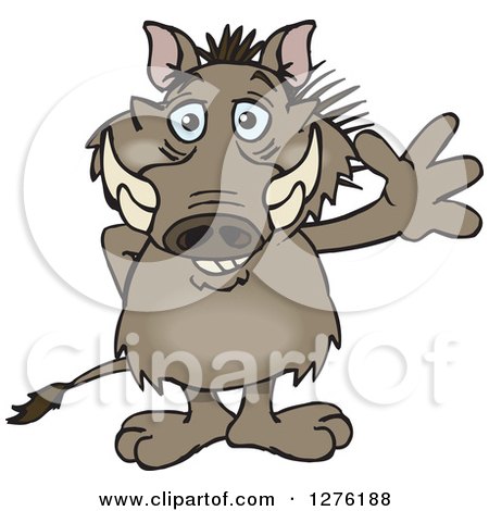 Clipart of a Happy Warthog Waving - Royalty Free Vector Illustration by Dennis Holmes Designs