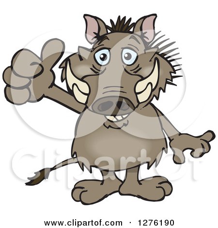 Clipart of a Happy Warthog Holding a Thumb up - Royalty Free Vector Illustration by Dennis Holmes Designs