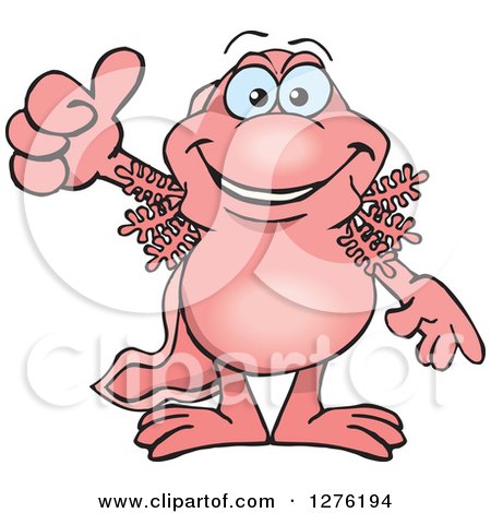 Clipart of a Pink Walking Fish Holding a Thumb up - Royalty Free Vector Illustration by Dennis Holmes Designs