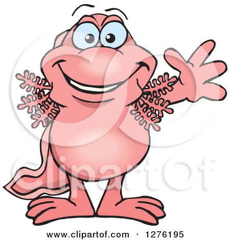 Clipart of a Pink Walking Fish Waving - Royalty Free Vector Illustration by Dennis Holmes Designs