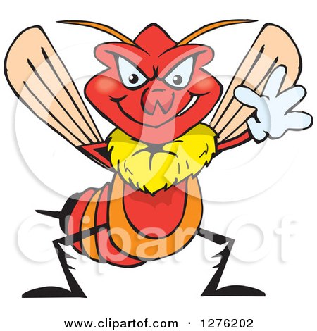 Clipart of a Grinning Wasp Waving - Royalty Free Vector Illustration by Dennis Holmes Designs