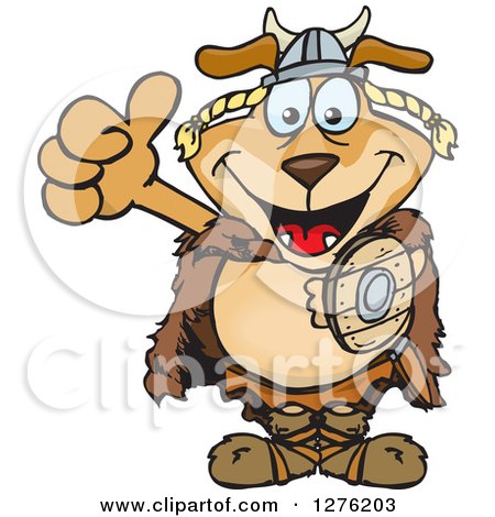 Clipart of a Happy Sparkey Dog Viking Holding a Thumb up - Royalty Free Vector Illustration by Dennis Holmes Designs