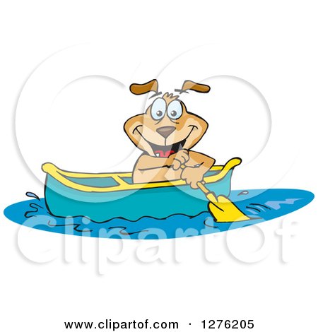 Clipart of a Sparkey Dog Paddling a Canoe - Royalty Free Vector Illustration by Dennis Holmes Designs