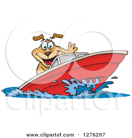 Clipart of a Sparkey Dog Driving a Speed Boat - Royalty Free Vector Illustration by Dennis Holmes Designs