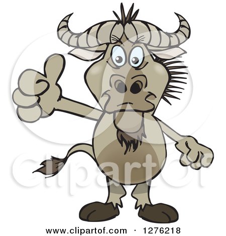 Clipart of a Wildebeest Holding a Thumb up - Royalty Free Vector Illustration by Dennis Holmes Designs