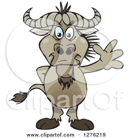 Clipart of a Wildebeest Standing and Waving - Royalty Free Vector Illustration by Dennis Holmes Designs