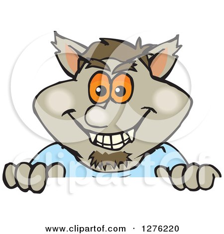 Clipart of a Happy Werewolf Peeking over a Sign - Royalty Free Vector Illustration by Dennis Holmes Designs