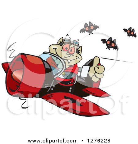 Clipart of a Happy Vampire Holding a Thumb up and Flying a Plane with Bats - Royalty Free Vector Illustration by Dennis Holmes Designs