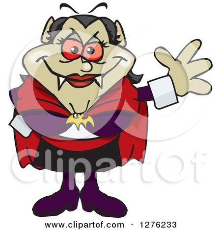 Clipart of a Happy Vampiress Waving - Royalty Free Vector Illustration by Dennis Holmes Designs