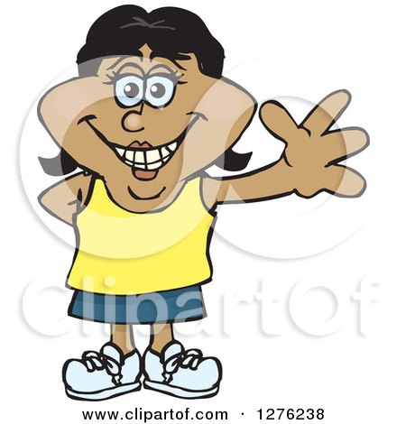 Clipart of a Casual Black Woman Waving - Royalty Free Vector Illustration by Dennis Holmes Designs