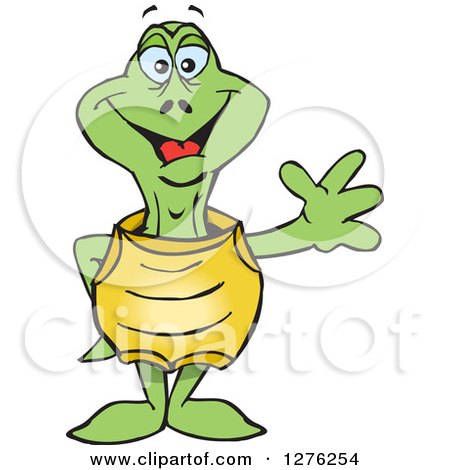 Clipart of a Happy Turtle Waving - Royalty Free Vector Illustration by Dennis Holmes Designs