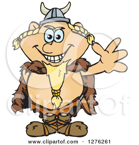 Clipart of a Happy Blond Male Viking Waving - Royalty Free Vector Illustration by Dennis Holmes Designs