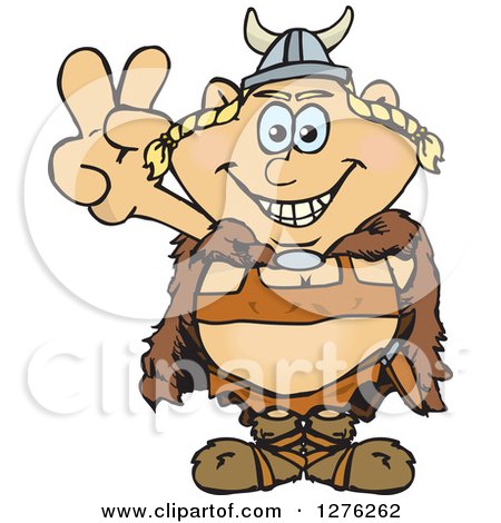 Clipart of a Happy Blond Female Viking Gesturing Peace - Royalty Free Vector Illustration by Dennis Holmes Designs