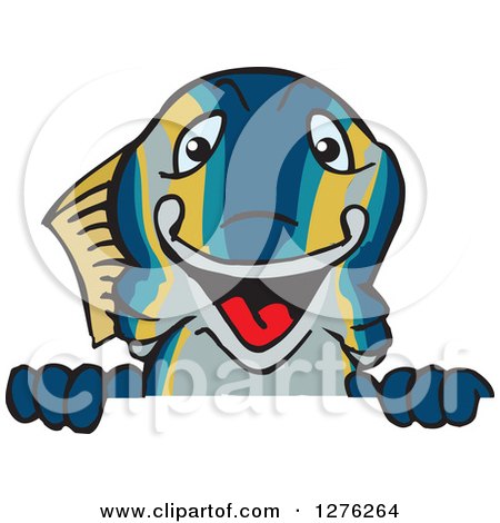 Clipart of a Happy Tuna Fish Peeking over a Sign - Royalty Free Vector Illustration by Dennis Holmes Designs