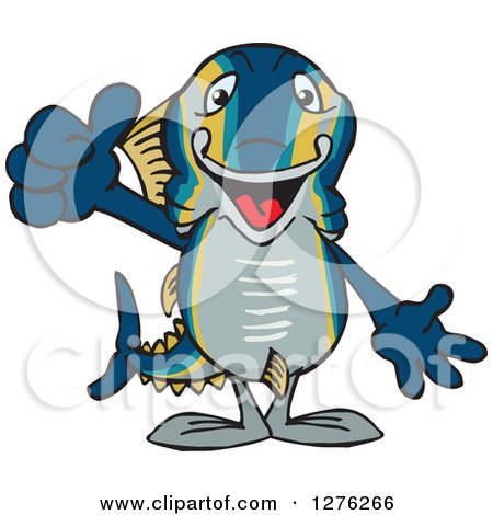 Clipart of a Happy Tuna Fish Holding a Thumb up - Royalty Free Vector Illustration by Dennis Holmes Designs